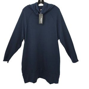 Zeagoo Mock Cowl Neck Knit Dress Womens Size L Blue Long Sleeve Banded Hem NEW